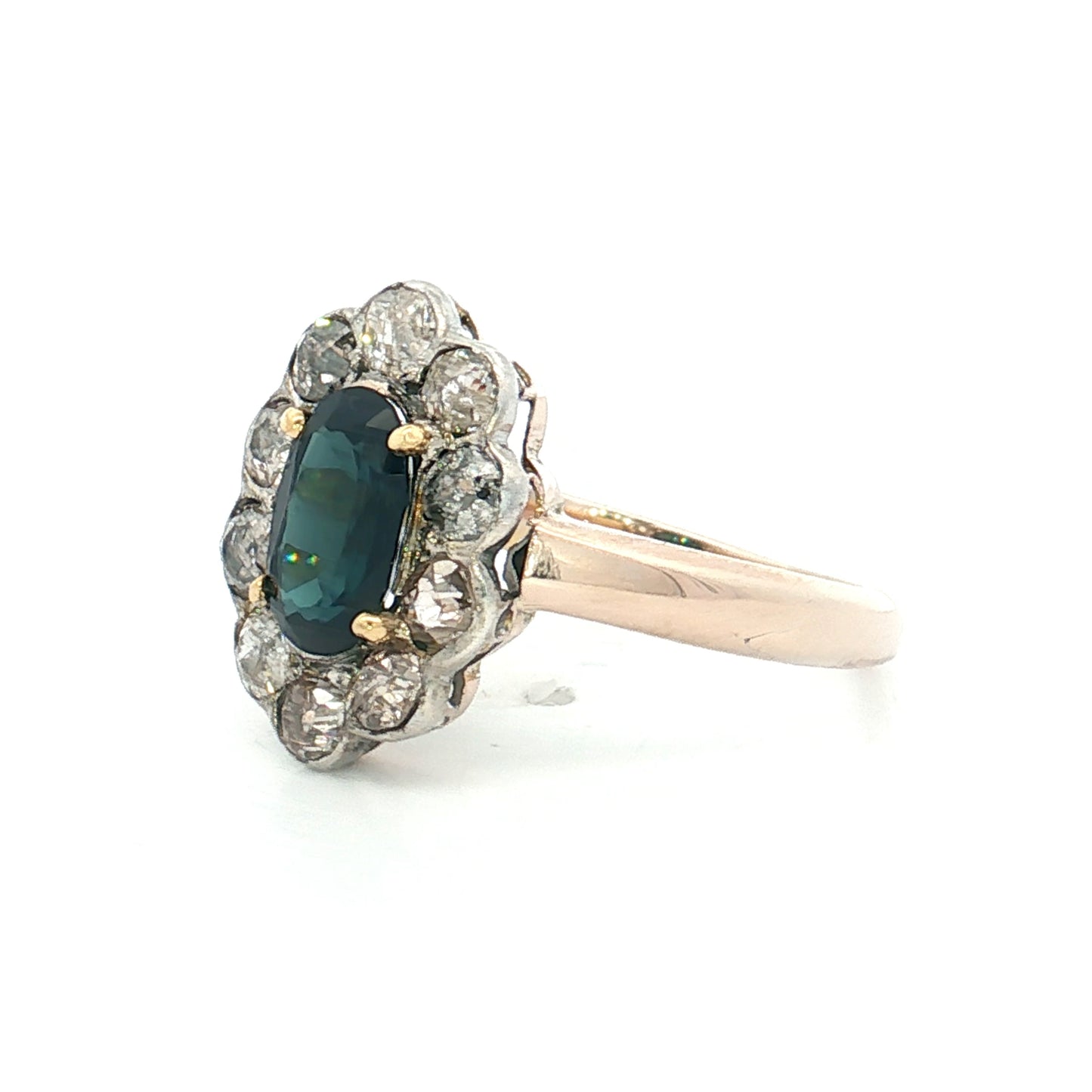 .93 Victorian Sapphire Halo Engagement Ring 9k/SS