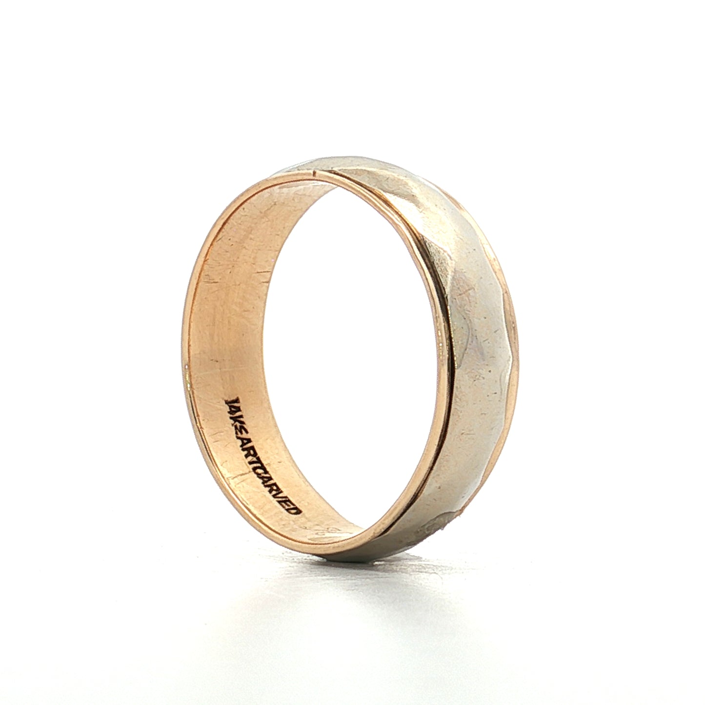 Vintage Mens Two-Tone Textured Wedding Band 14k