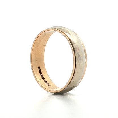 Vintage Mens Two-Tone Textured Wedding Band 14k