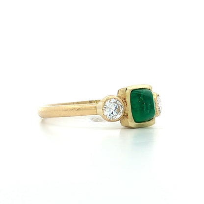 .80 Square Sugarloaf Emerald Ring 18k Yellow Gold