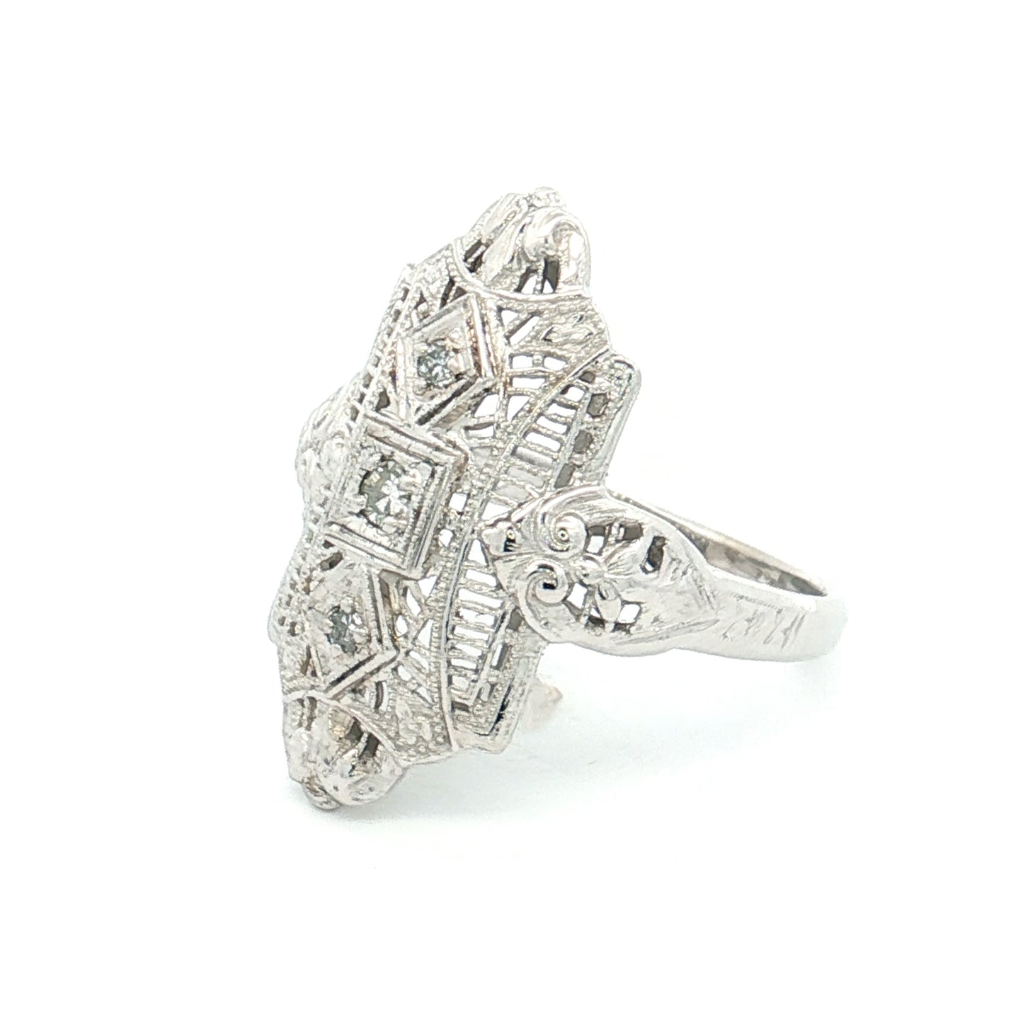 .10 Antique Deco Diamond Navette Cocktail Ring 18k