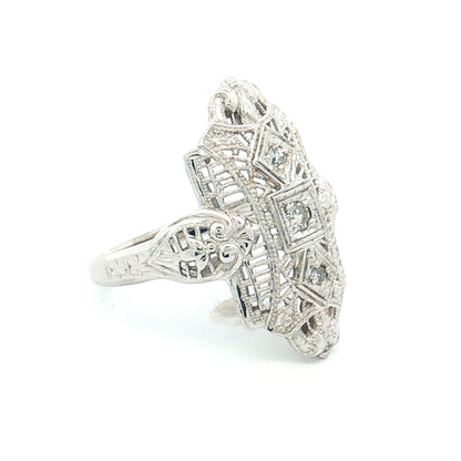 .10 Antique Deco Diamond Navette Cocktail Ring 18k
