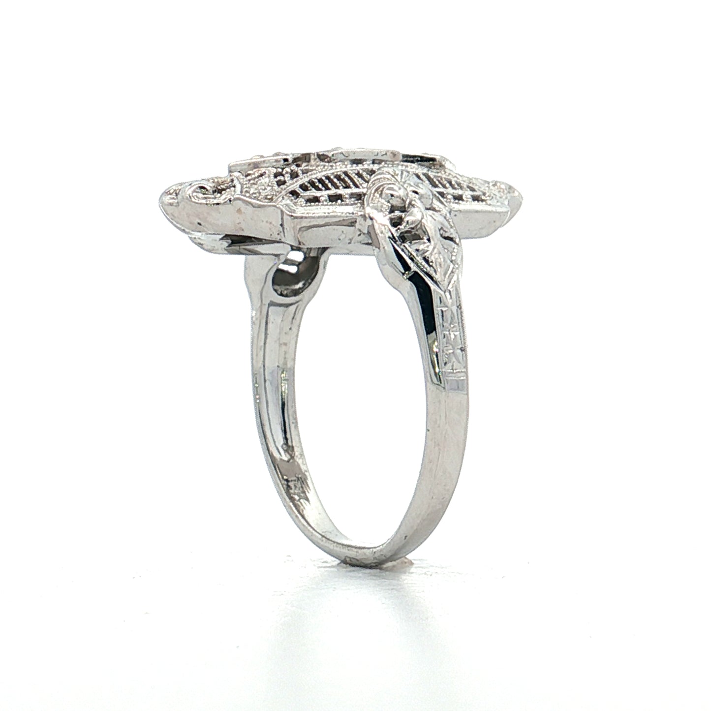 .10 Antique Deco Diamond Navette Cocktail Ring 18k