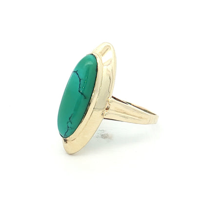 3.45 Vintage Oval Turquoise Cocktail Ring 9k Yellow Gold