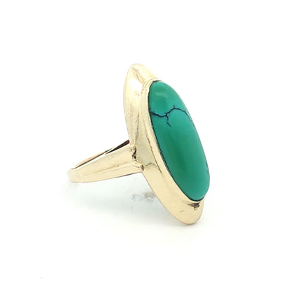 3.45 Vintage Oval Turquoise Cocktail Ring 9k Yellow Gold