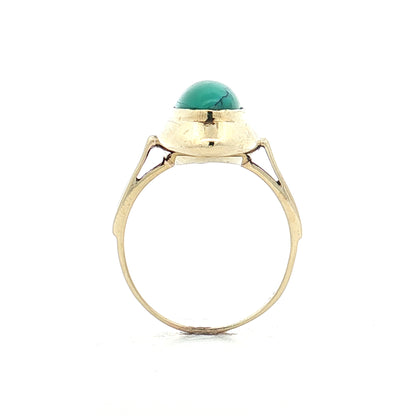 3.45 Vintage Oval Turquoise Cocktail Ring 9k Yellow Gold