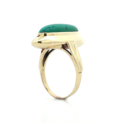 3.45 Vintage Oval Turquoise Cocktail Ring 9k Yellow Gold