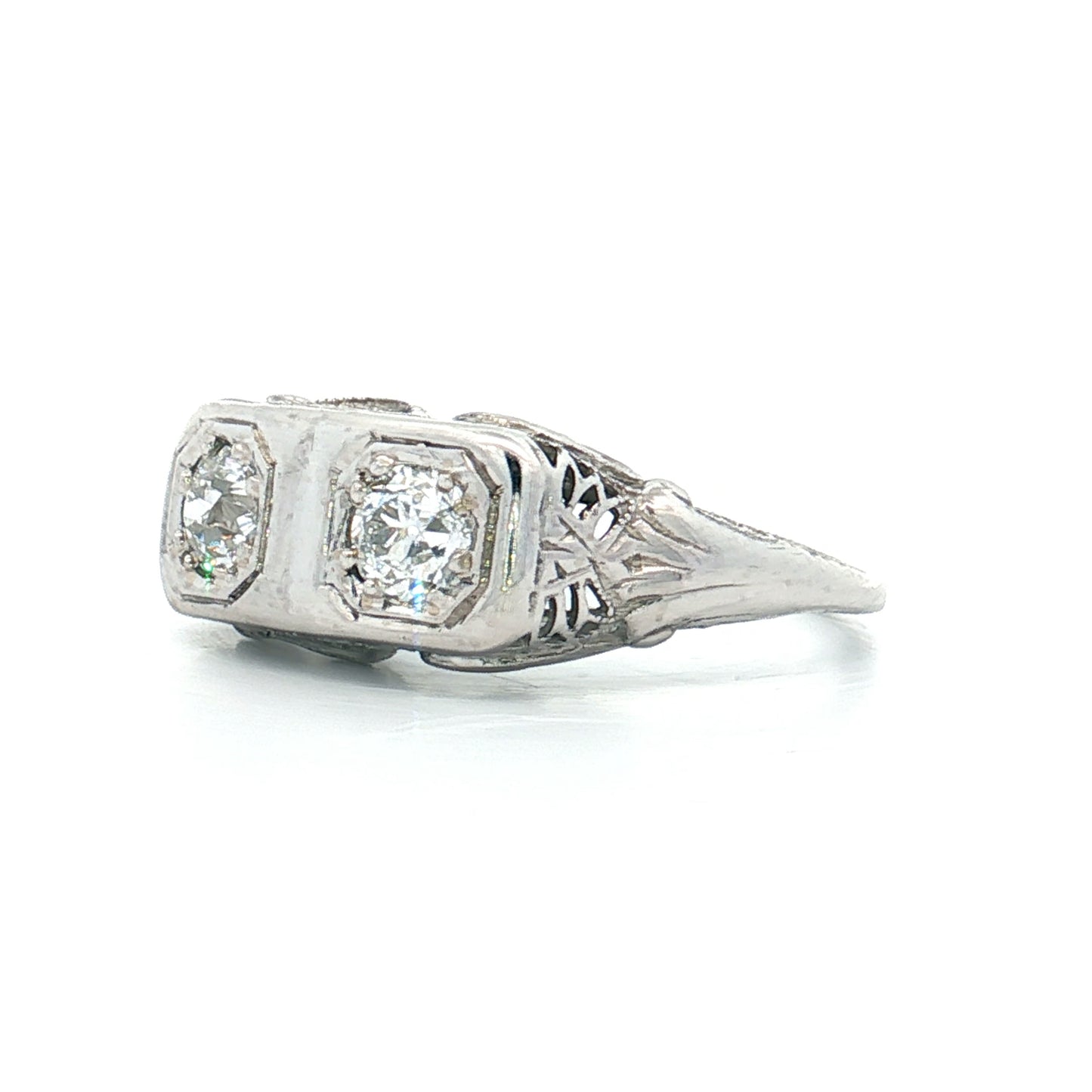 .58 Art Deco Toi Et Moi Diamond Ring 18k White Gold