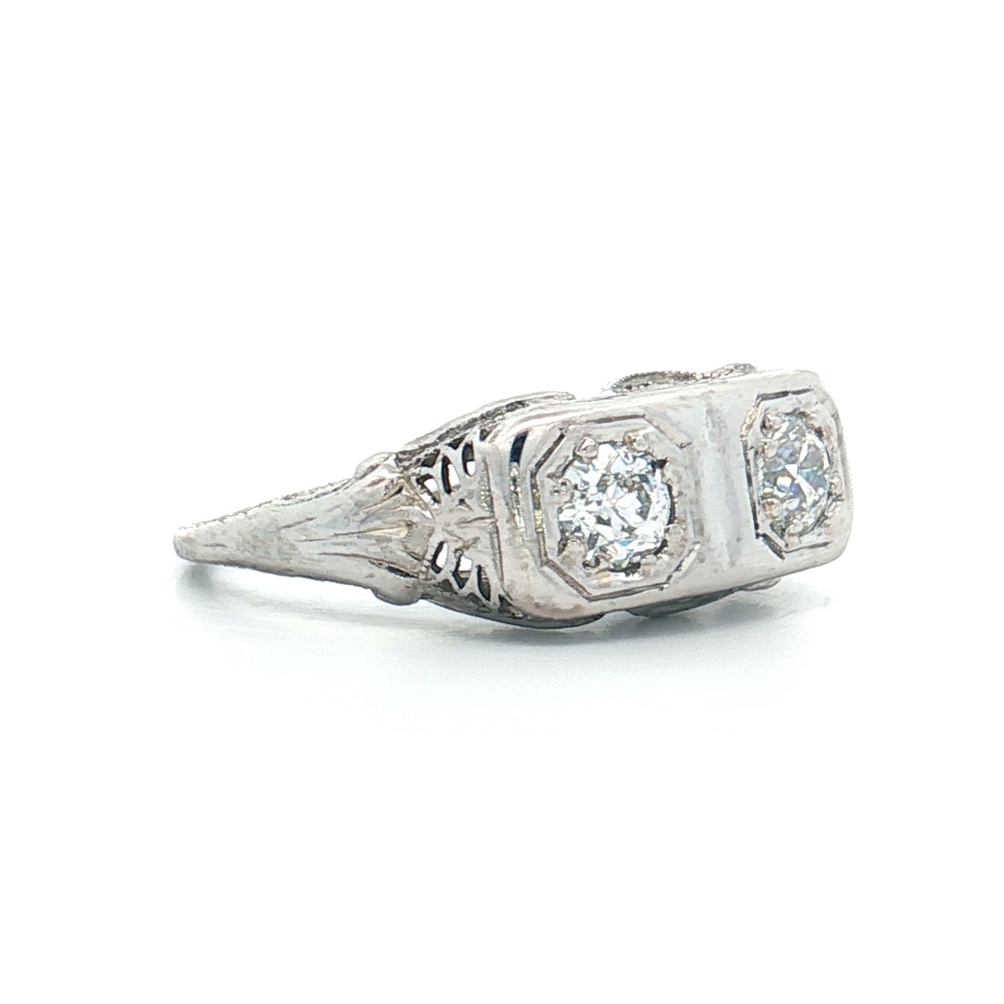 .58 Art Deco Toi Et Moi Diamond Ring 18k White Gold