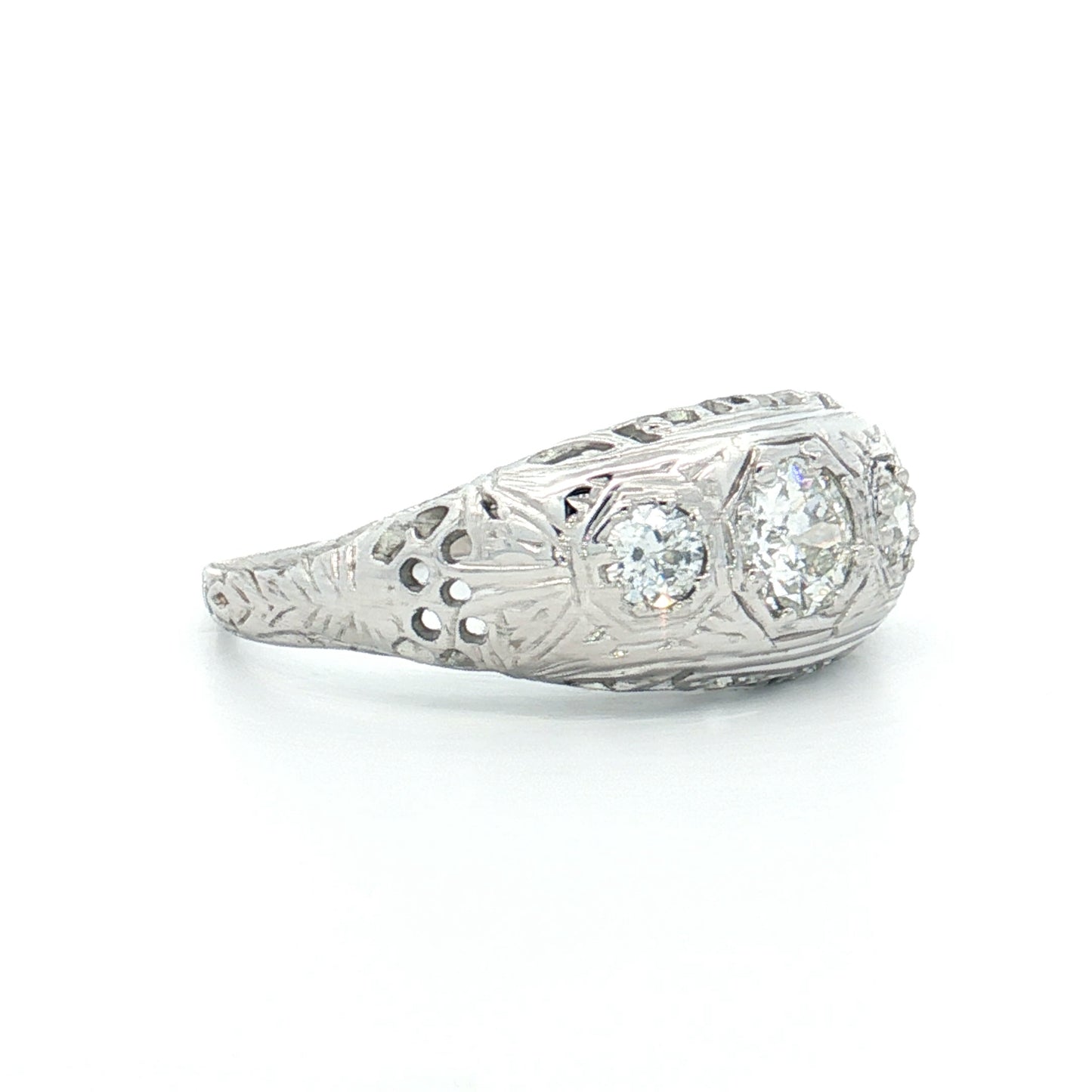 .38 Antique Three-Stone Diamond Engagement Ring 18k