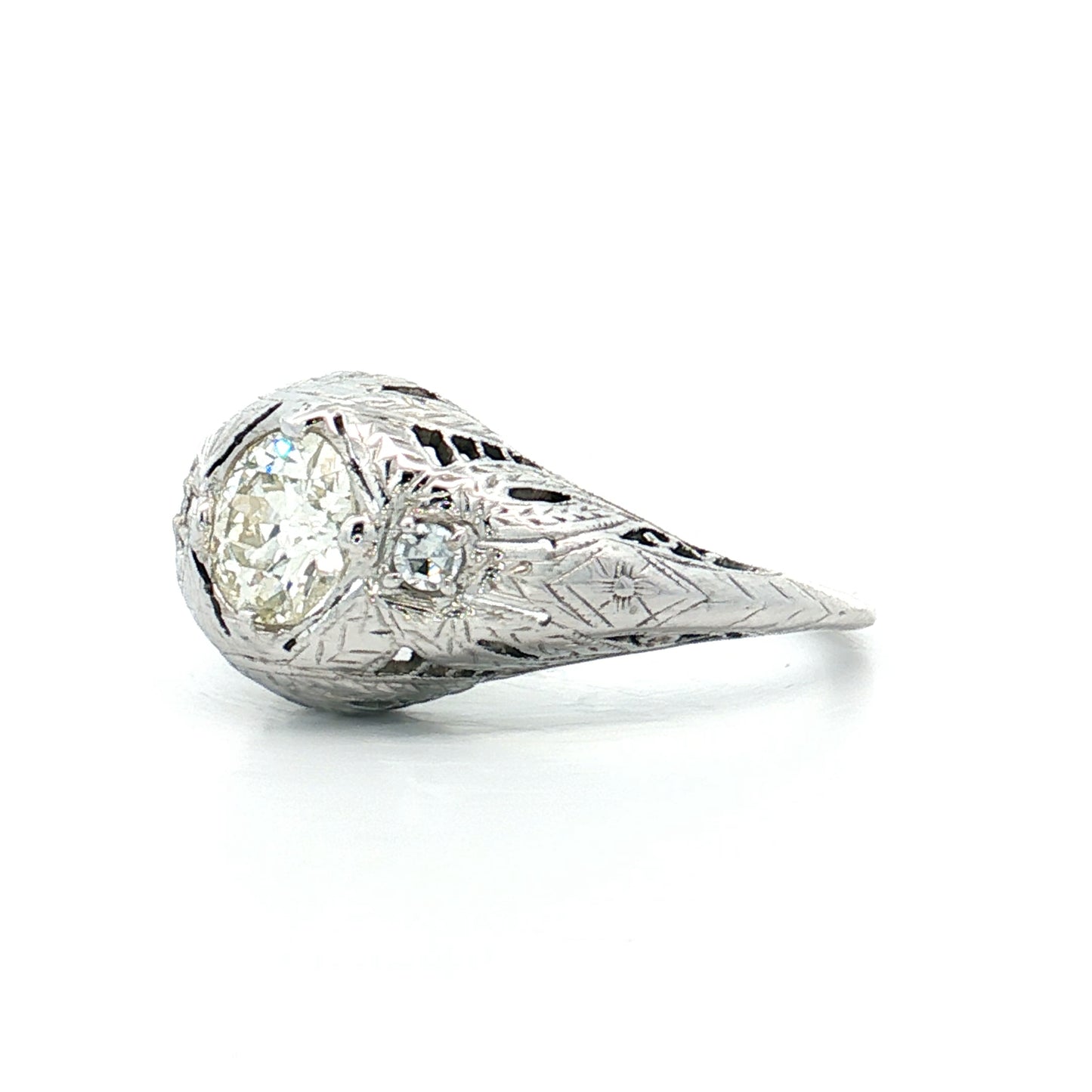 .66 Vintage Deco Diamond Filigree Engagement Ring 18k