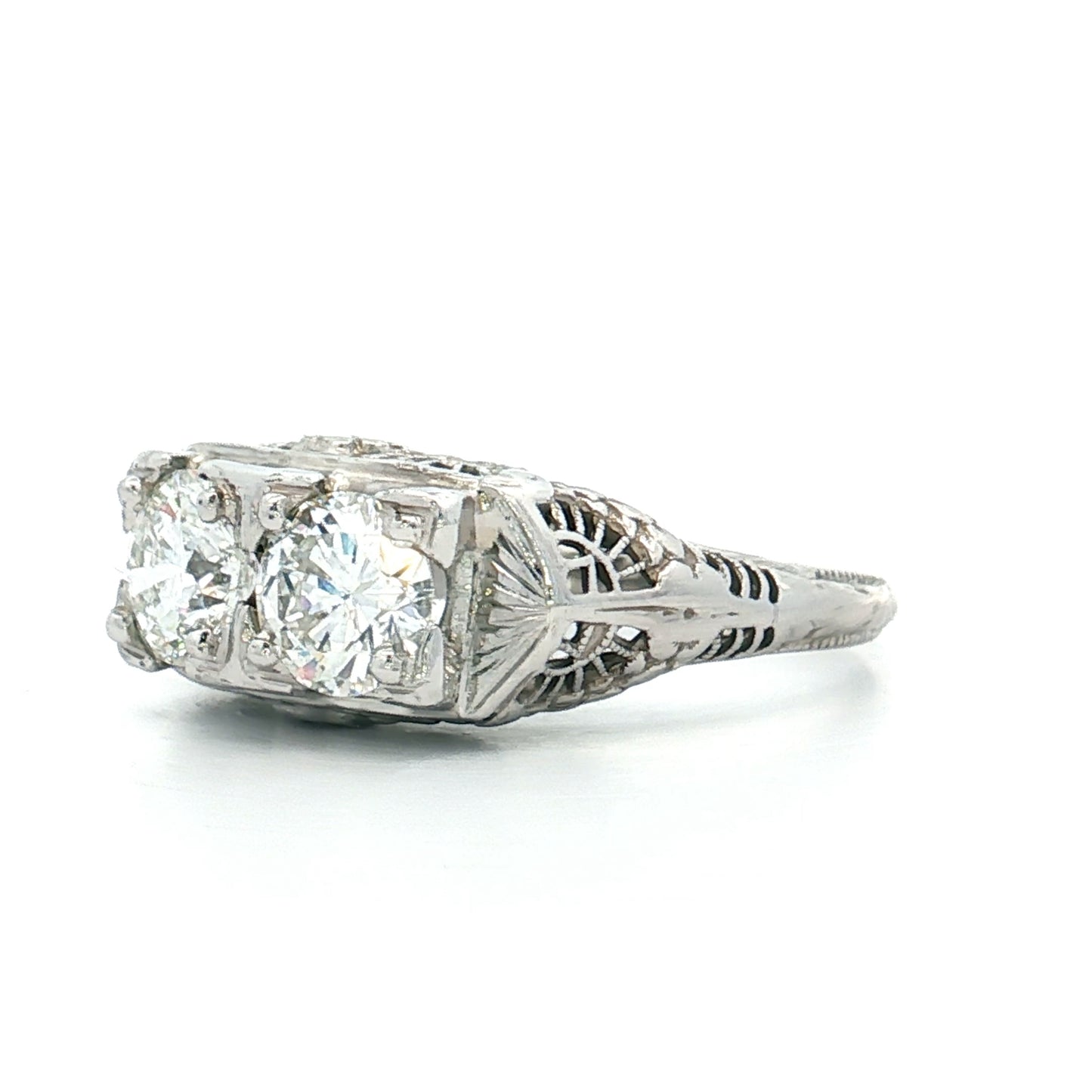 1.45 Vintage Toi Et Moi Diamond Ring 18k White Gold