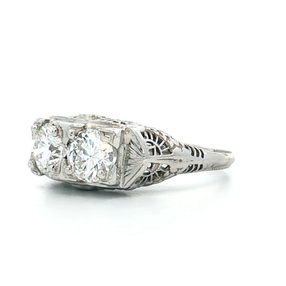 1.45 Vintage Toi Et Moi Diamond Ring 18k White Gold