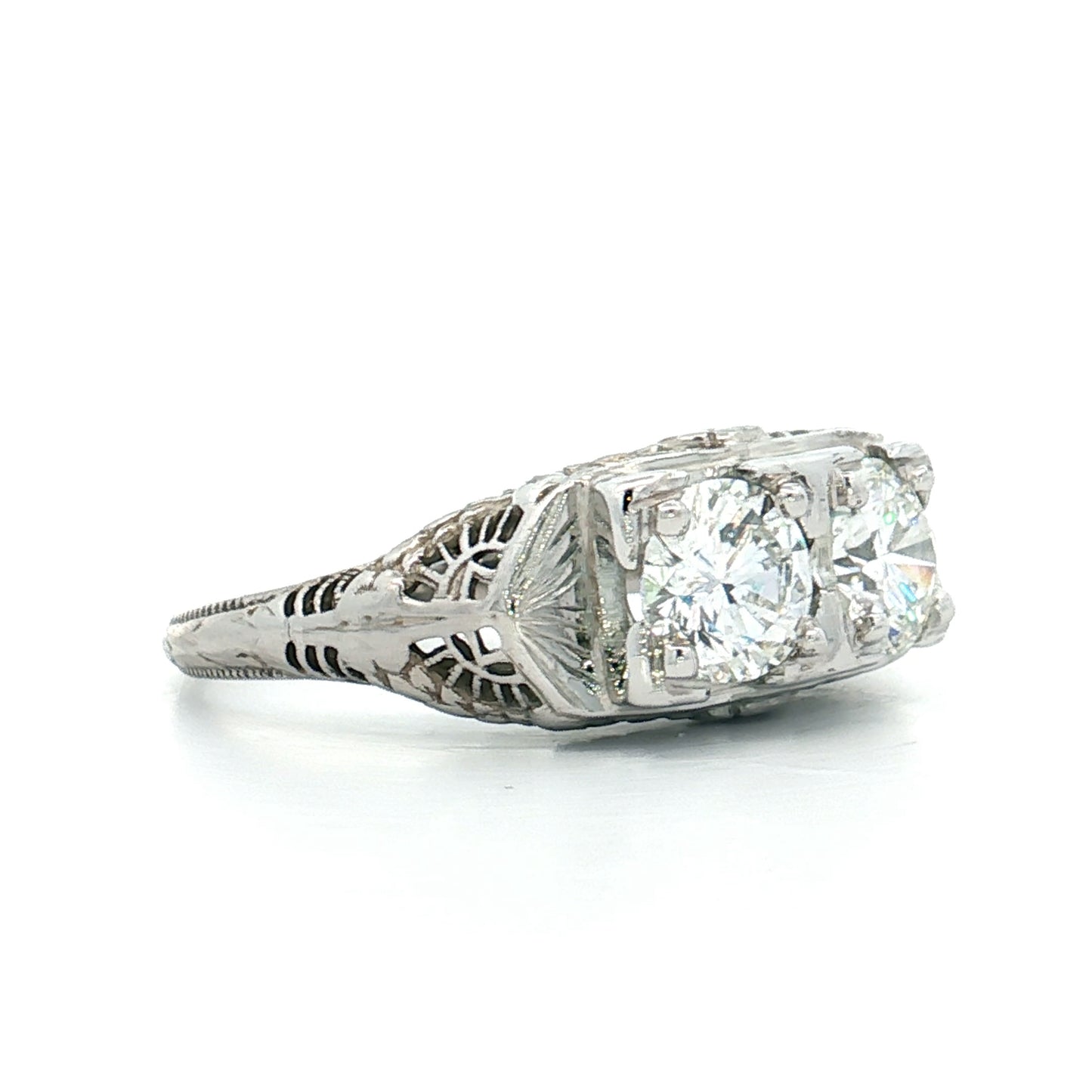 1.45 Vintage Toi Et Moi Diamond Ring 18k White Gold