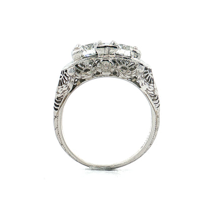 1.45 Vintage Toi Et Moi Diamond Ring 18k White Gold