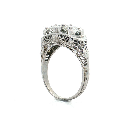 1.45 Vintage Toi Et Moi Diamond Ring 18k White Gold