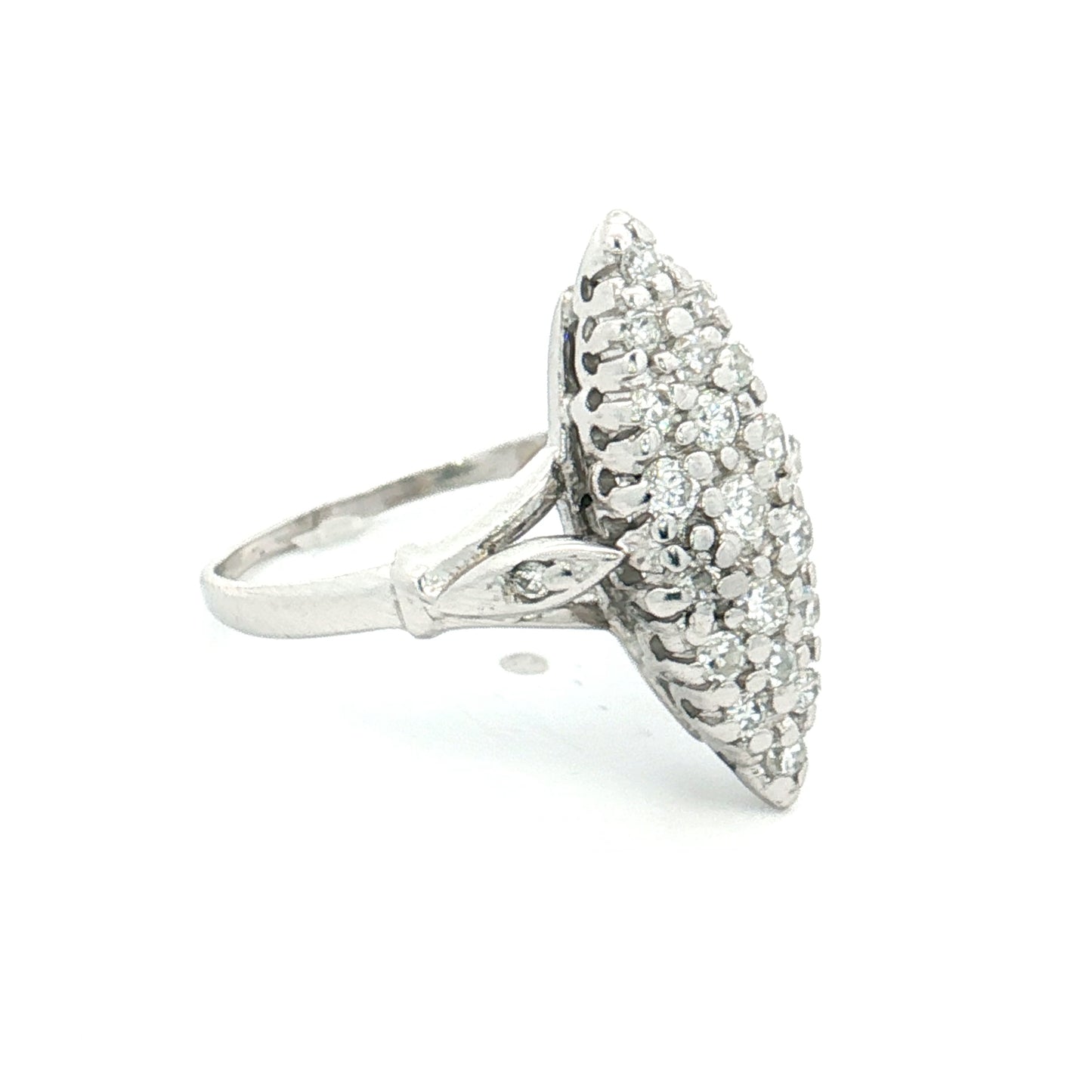 .30 Vintage Diamond Navette Cocktail Ring 14k