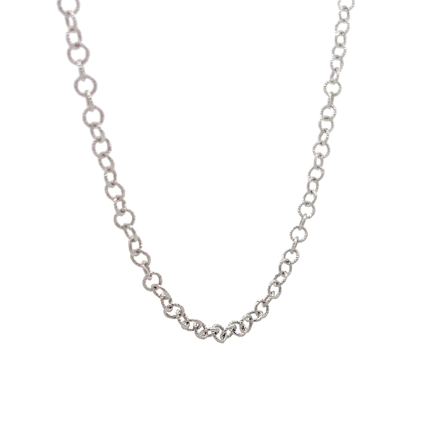 20" Textured Rolo Link Chain Necklace 14k White Gold