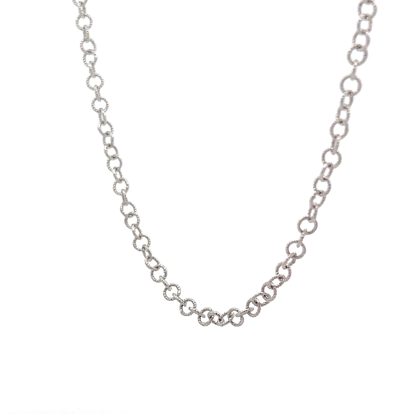 20" Textured Rolo Link Chain Necklace 14k White Gold