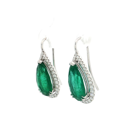 5.52 Pear Cut Emerald Drop Earrings 18k White Gold