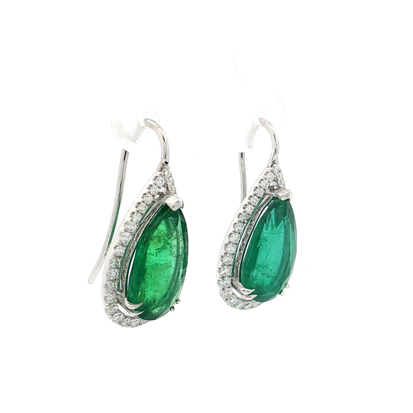 5.52 Pear Cut Emerald Drop Earrings 18k White Gold