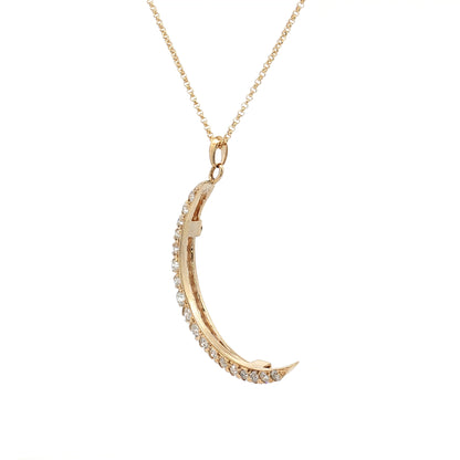 .78 Antique Diamond Crescent Moon Pendant Necklace 14k