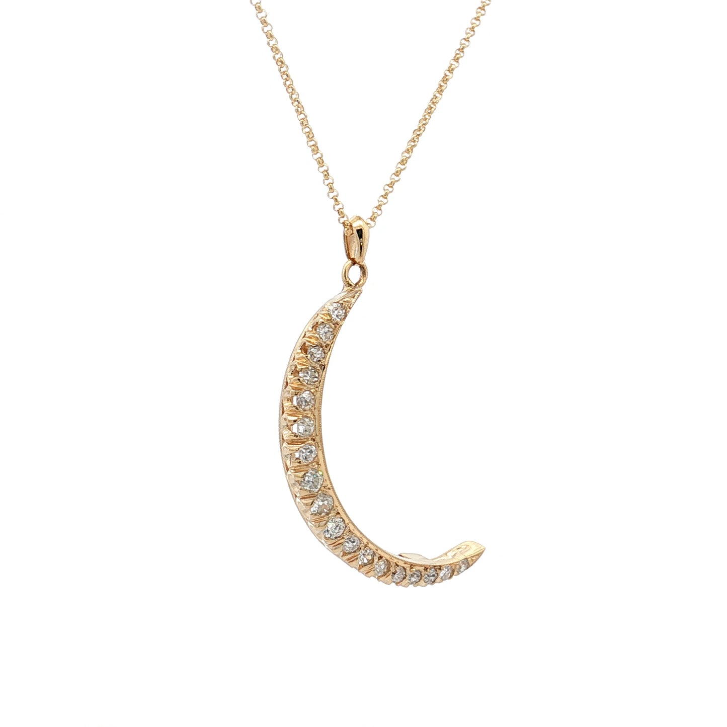 .78 Antique Diamond Crescent Moon Pendant Necklace 14k