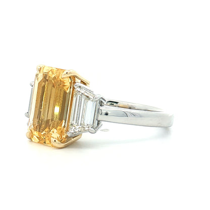5.51 Emerald Cut Yellow Sapphire Engagement Ring 18k