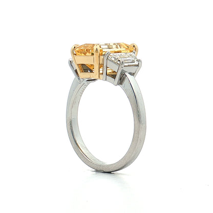 5.51 Emerald Cut Yellow Sapphire Engagement Ring 18k