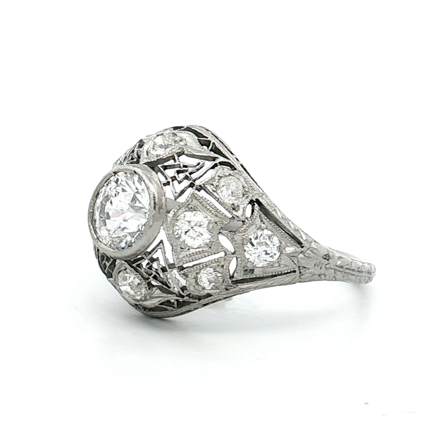 1.62 Antique Deco Diamond Cocktail Ring Platinum