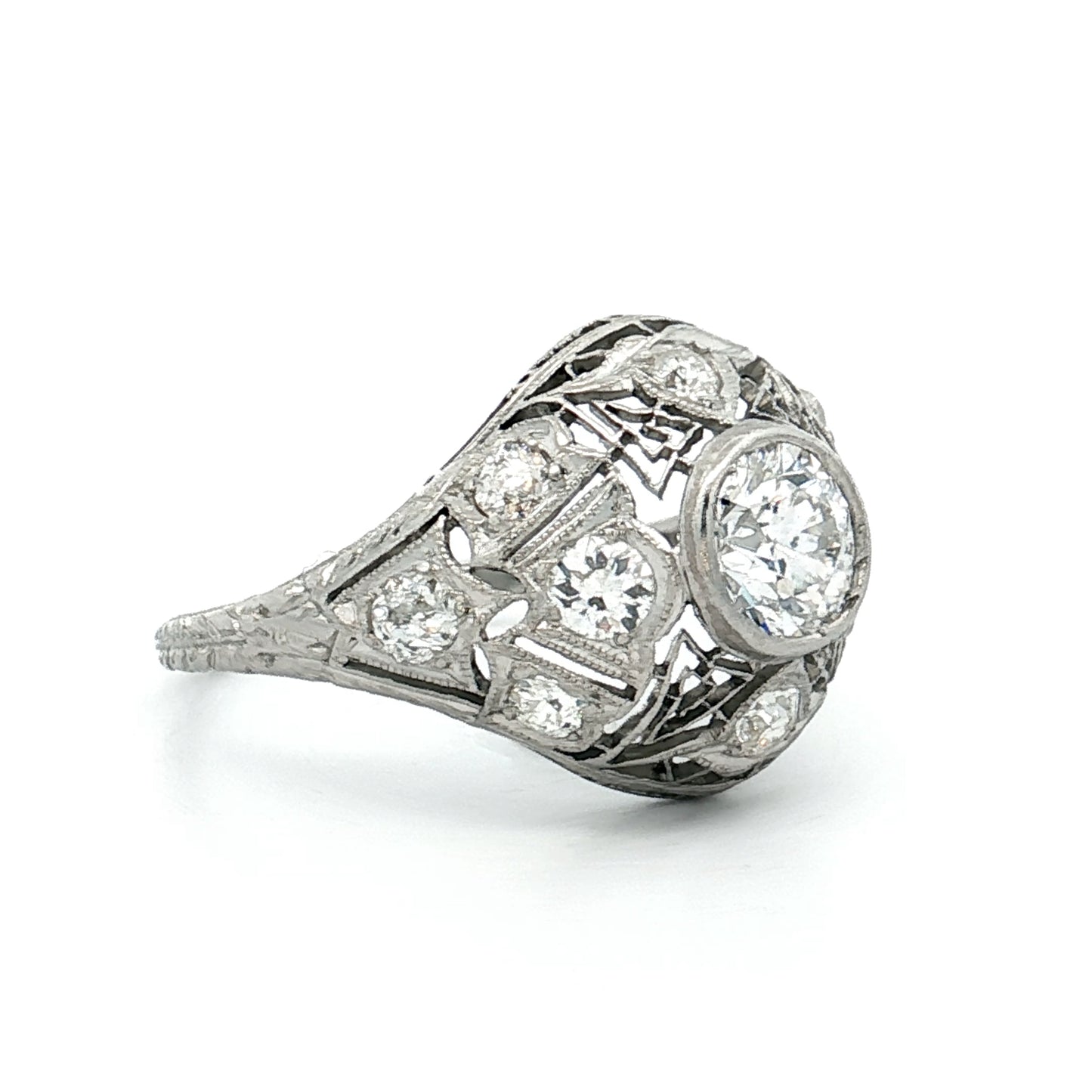 1.62 Antique Deco Diamond Cocktail Ring Platinum