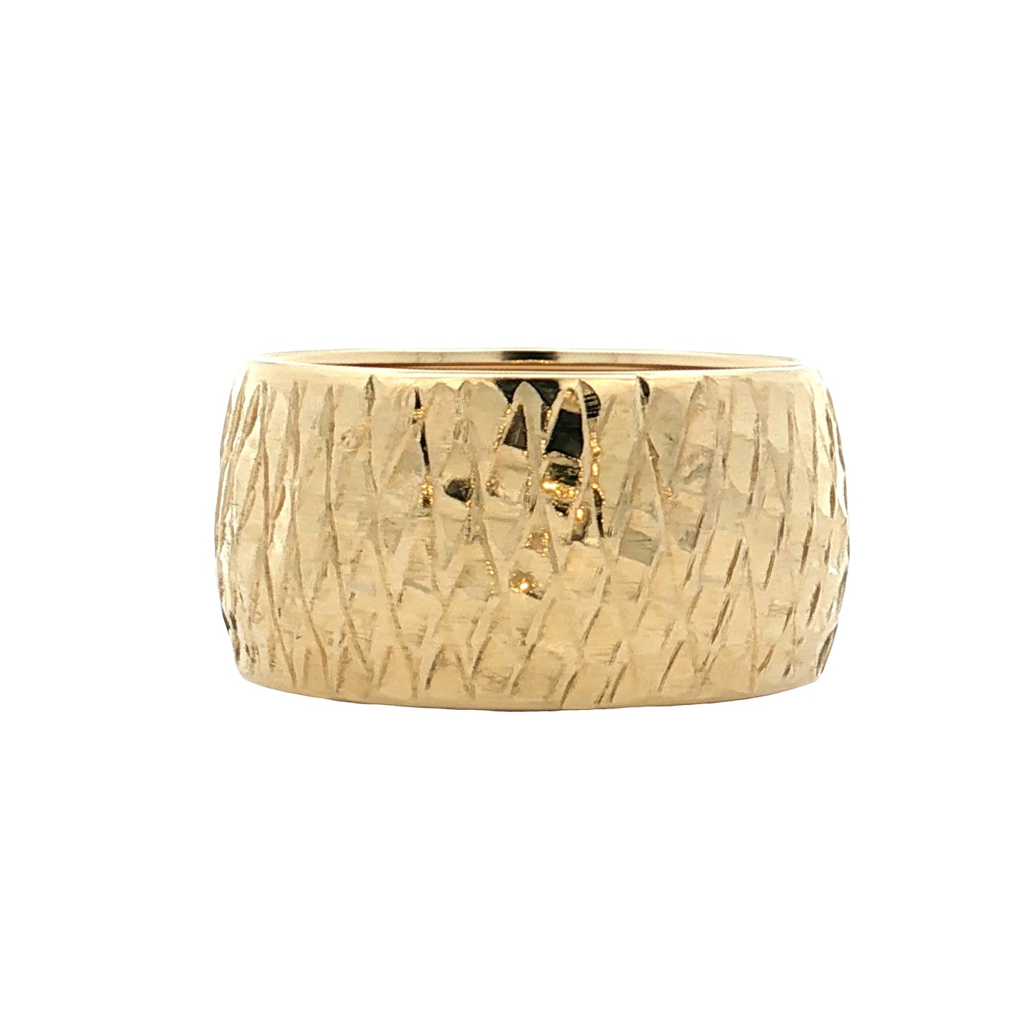 11mm Cross Hatch Textured Cigar Band in 14k Yellow Gold
