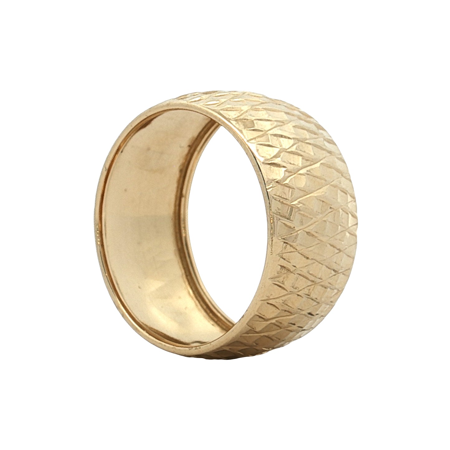 11mm Cross Hatch Textured Cigar Band in 14k Yellow Gold