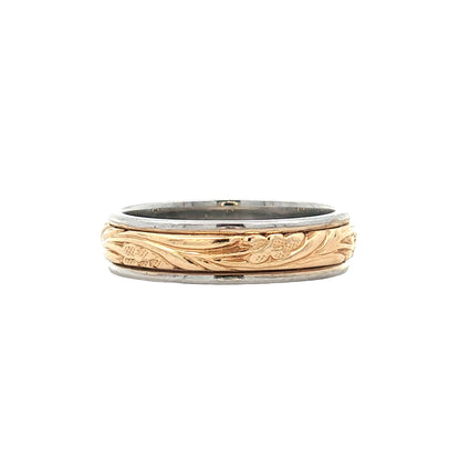 4.5mm Floral Engraved Two-Tone Wedding Band 14k