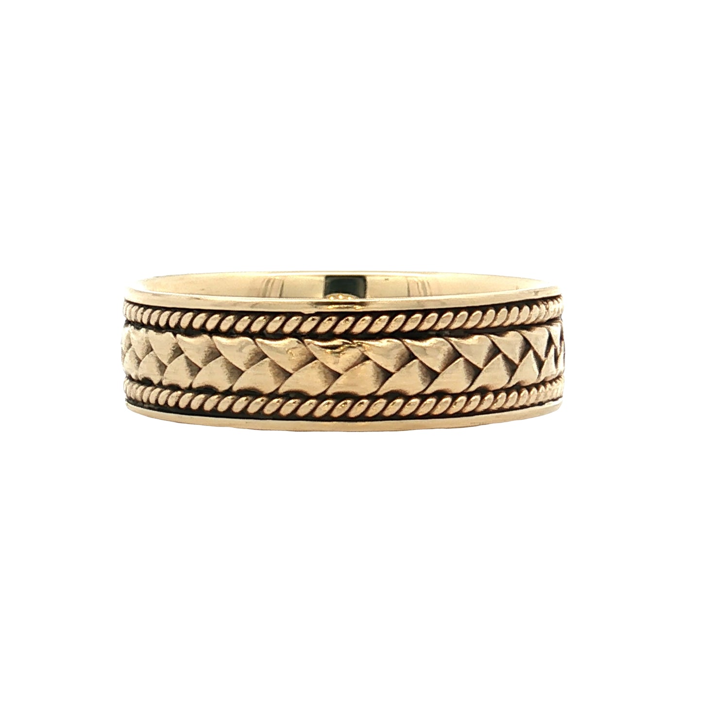 Mens 6mm Rope Texture Wedding Band 14k Yellow Gold