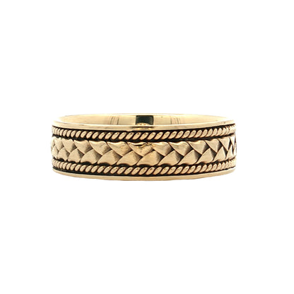 Mens 6mm Rope Texture Wedding Band 14k Yellow Gold