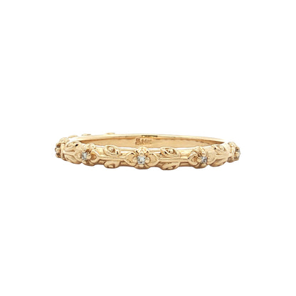 .04 Diamond Floral Wedding Band 14k Yellow Gold