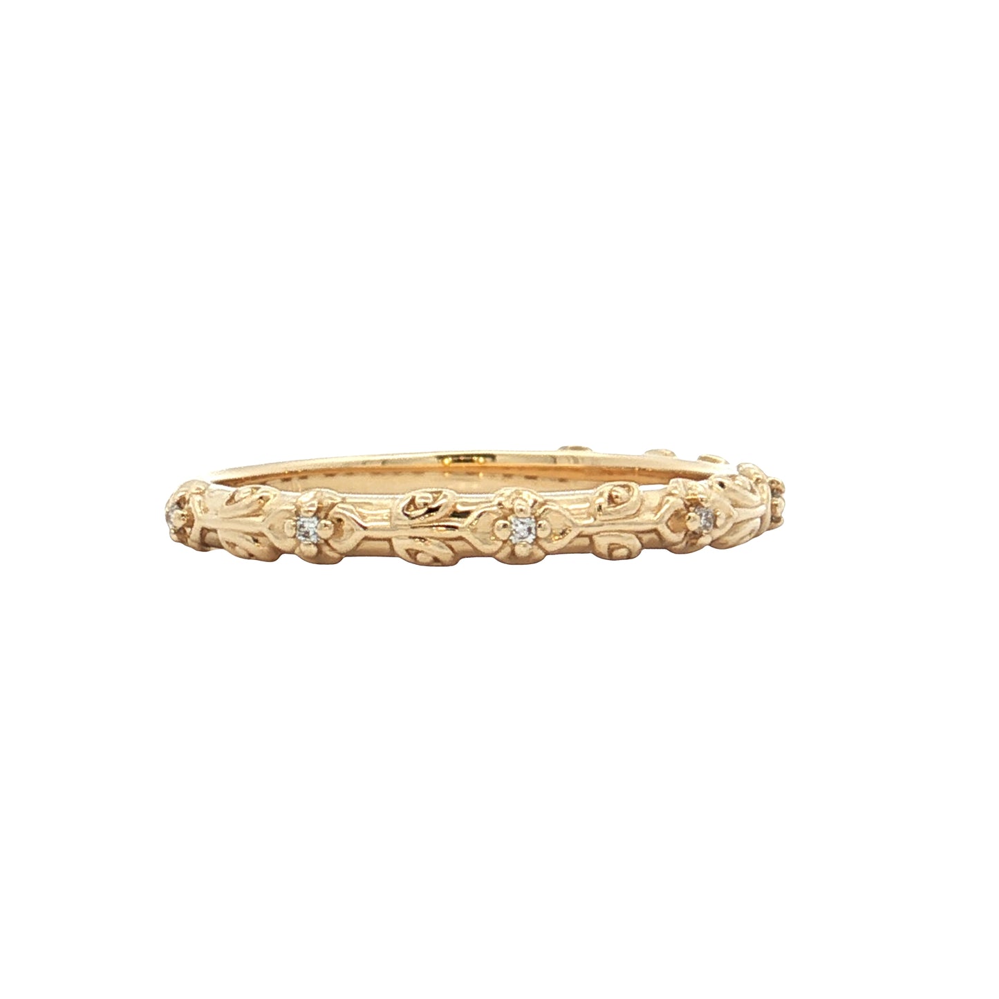 .04 Diamond Floral Wedding Band 14k Yellow Gold