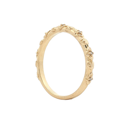 .04 Diamond Floral Wedding Band 14k Yellow Gold