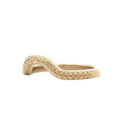 Wheat Engraved Contour Wedding Band 14k Yellow Gold