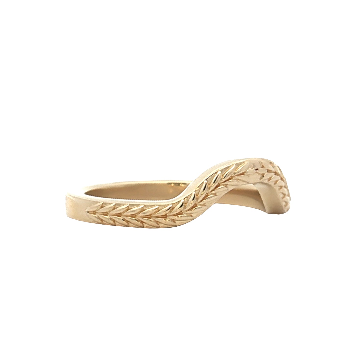 Wheat Engraved Contour Wedding Band 14k Yellow Gold