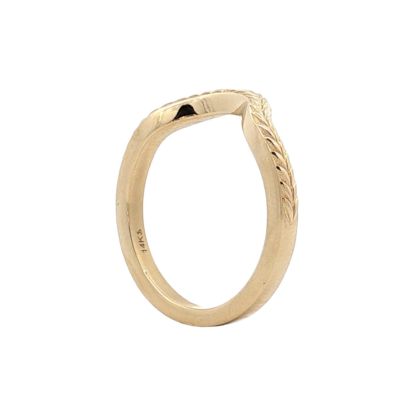 Wheat Engraved Contour Wedding Band 14k Yellow Gold