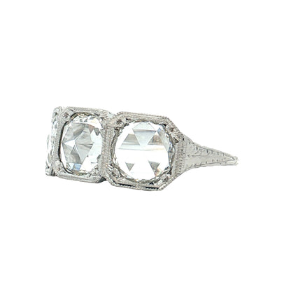 1.95 Antique Three Stone Rose Cut Diamond Engagement Ring 18k
