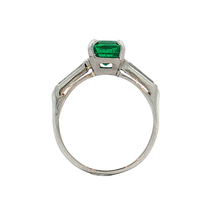 1.12 Vintage Cushion Emerald Engagement Ring Platinum