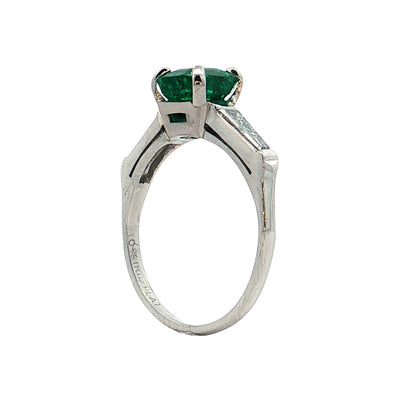 1.12 Vintage Cushion Emerald Engagement Ring Platinum