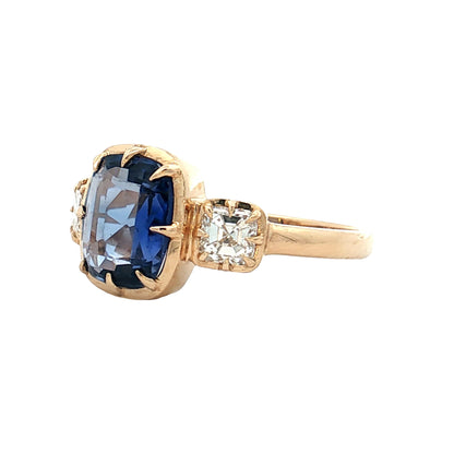 1.70 Cushion Sapphire Engagement Ring 14k Yellow Gold