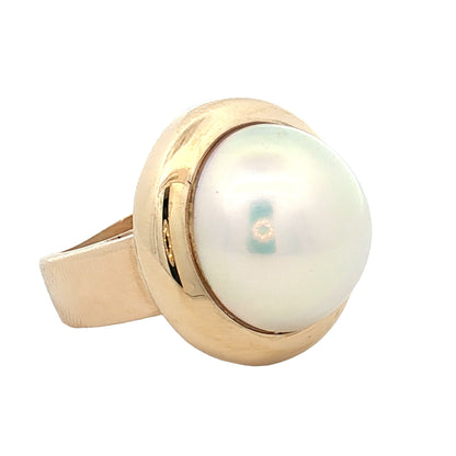 15mm Mabe Pearl Bezel Cocktail Ring 14k Yellow Gold