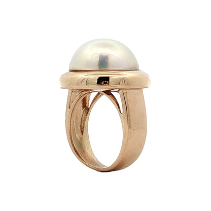 15mm Mabe Pearl Bezel Cocktail Ring 14k Yellow Gold