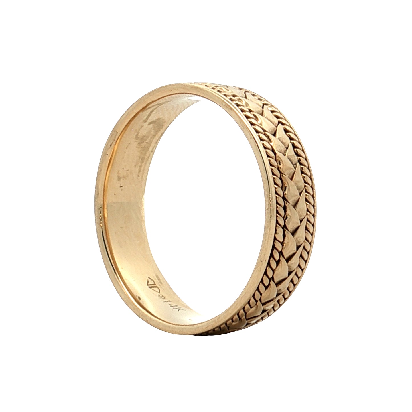 Mens 6mm Rope Texture Wedding Band 14k Yellow Gold