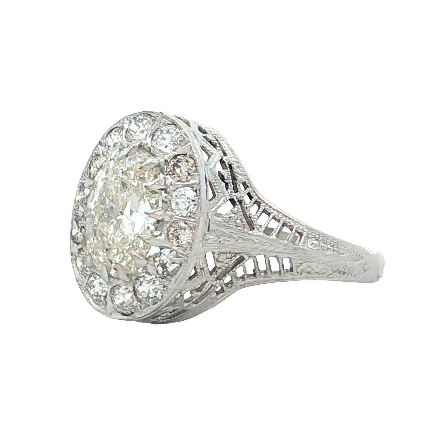 1.37 GIA Antique Oval Diamond Engagement Ring 18k